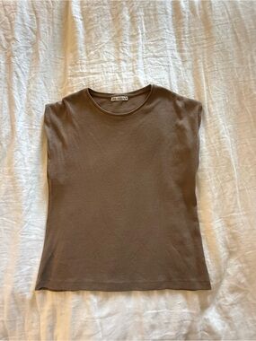 Zara Neutral Taupe Sleeveless Crewneck Tank